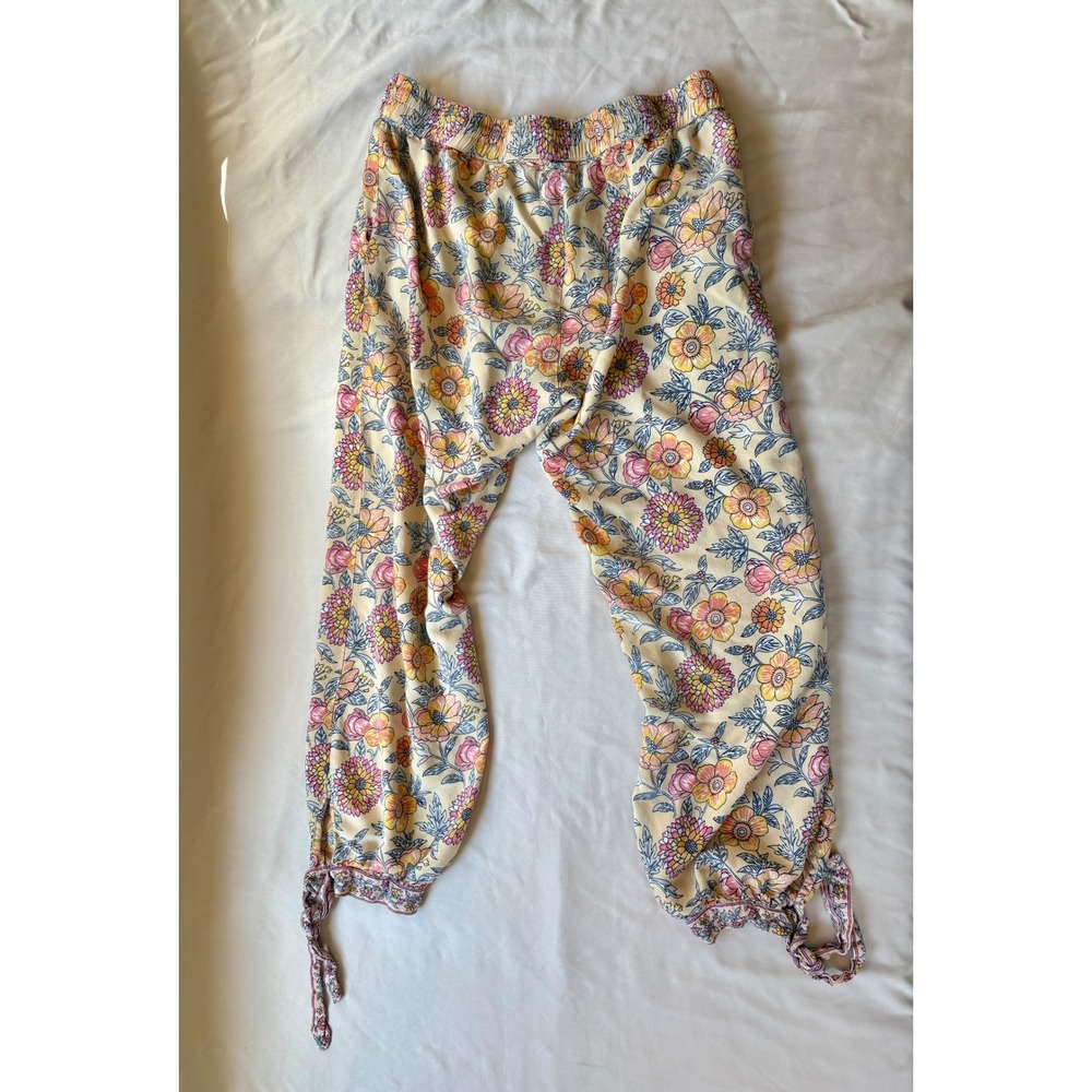 World Market Floral Jogger Pants Yellow Pink Boho Tassel Drawstring S/M - Picture 6 of 6